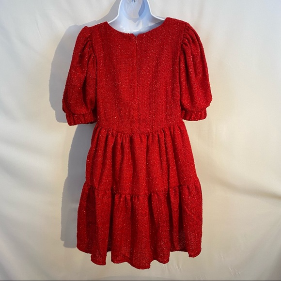 Sister Jane Carina Tweed Puff Sleeve Babydoll Mini Dress in Red size M NWT - Picture 10 of 16